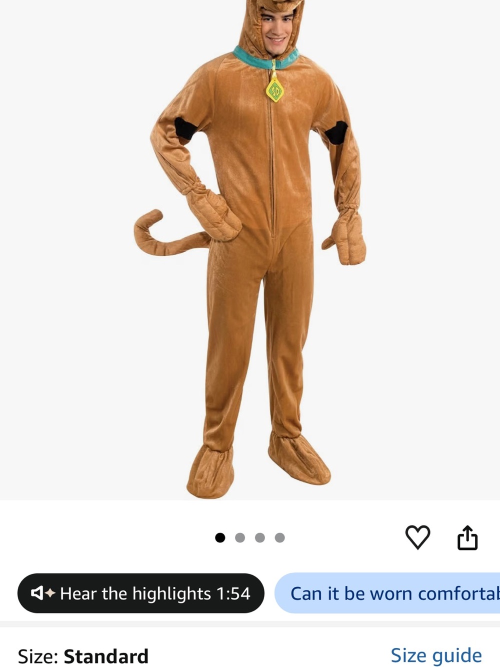 Used Scooby-Doo Inspired Brown Plush adult Costume with Collar